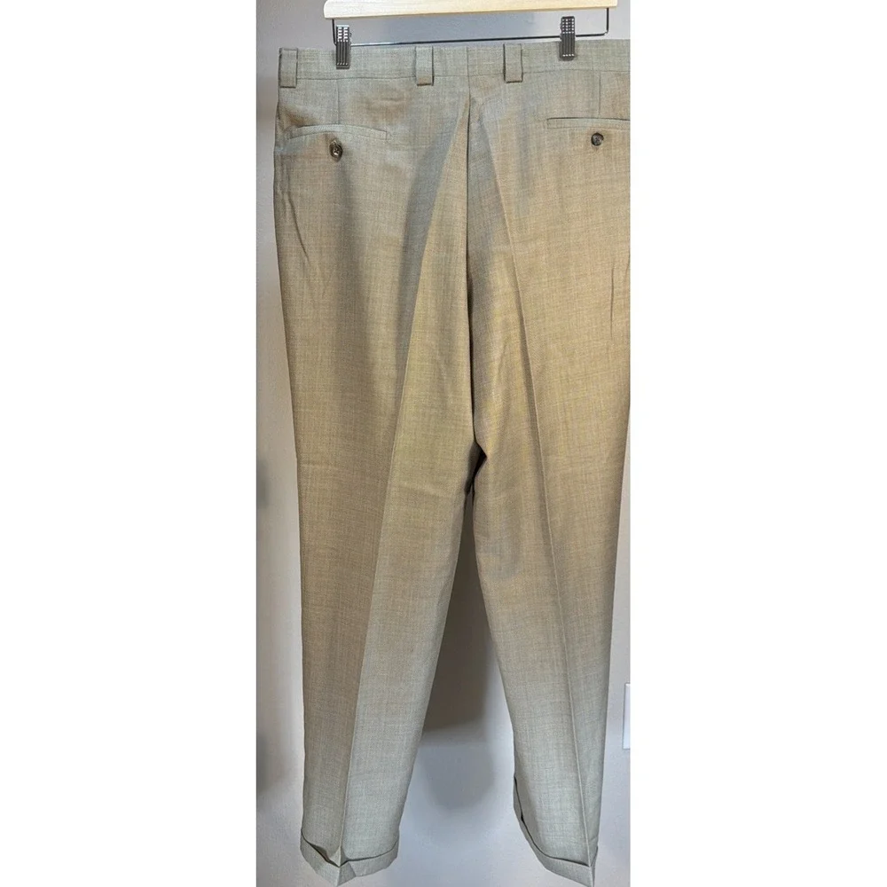 CESARANI Italy Vintage Men Pleated Dress Pants Slacks Trouser Tan Khaki 36x32